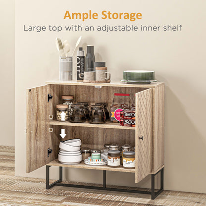 Mizi Liri Natural Oak Wood 2 Tier Storage Cabinet With Chevron Pattern