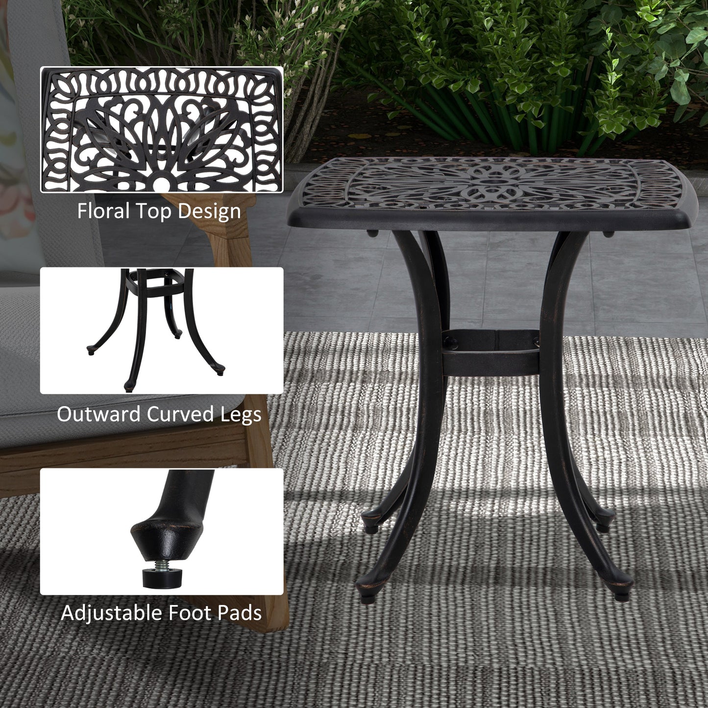 Kesa Cast Aluminium Bronze Square Outdoor Bistro Table With Umbrella Hole