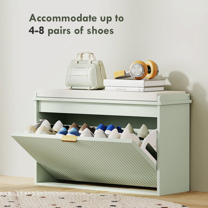 Nohalu Baro Mint Green Wooden 8 Pair Shoe Bench With Cushioned Top