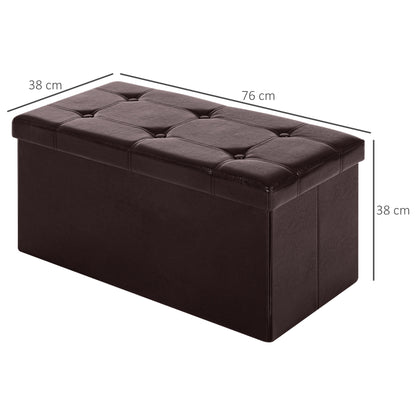 Sahapa Faux Leather Brown Folding Storage Ottoman Bench With Lift Up Lid