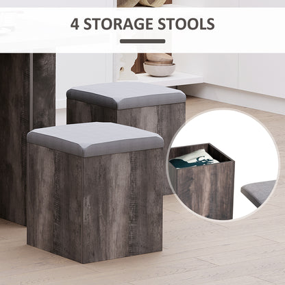 Nobael 5 Piece Metal And Wood Outdoor Dining Set With 4 Storage Stools Cushions And Table