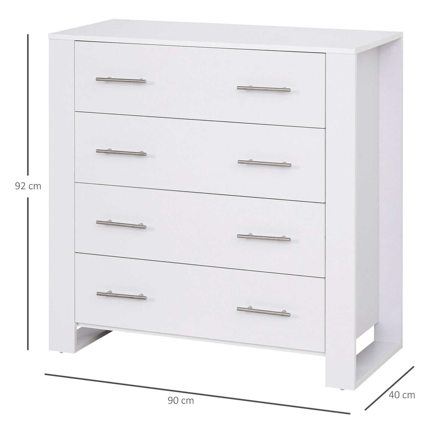 Moyota Wooden White 4 Drawer Storage Chest With Silver Metal Handles