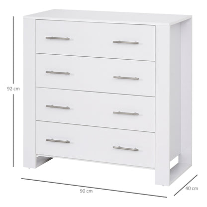 Moyota Wooden White 4 Drawer Storage Chest With Silver Metal Handles