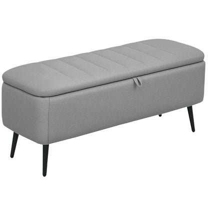Harika Linen Look Light Grey Storage Ottoman