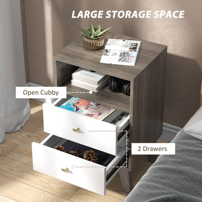 Cosana Grey and White Scandinavian Bedside Table With Drawers And Open Shelf
