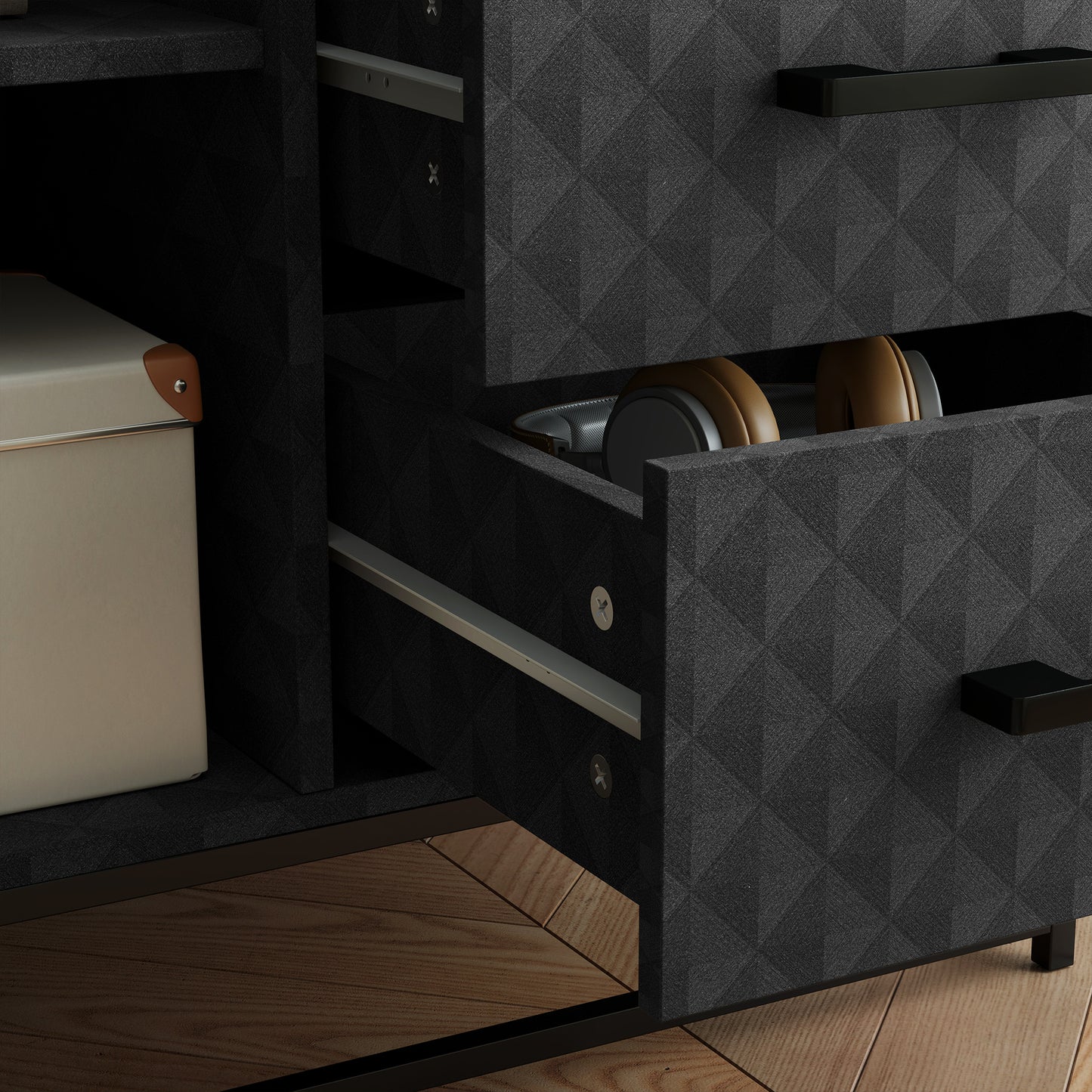 Zimaka Black Retro Sideboard With Open Compartment 2 Drawers 1 Door