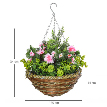 Fifi Set Of 2 Hanging Artificial Lisianthus Flower Displays In Pink And Green