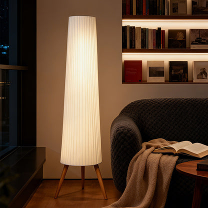 Liletti Natural Wood and White Fabric 3 Level Tripod Scandi Floor Lamp