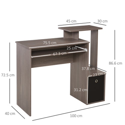 Ramo 100cm Wooden Grey Home Office Desk With Keyboard Tray Drawer And Side Shelving