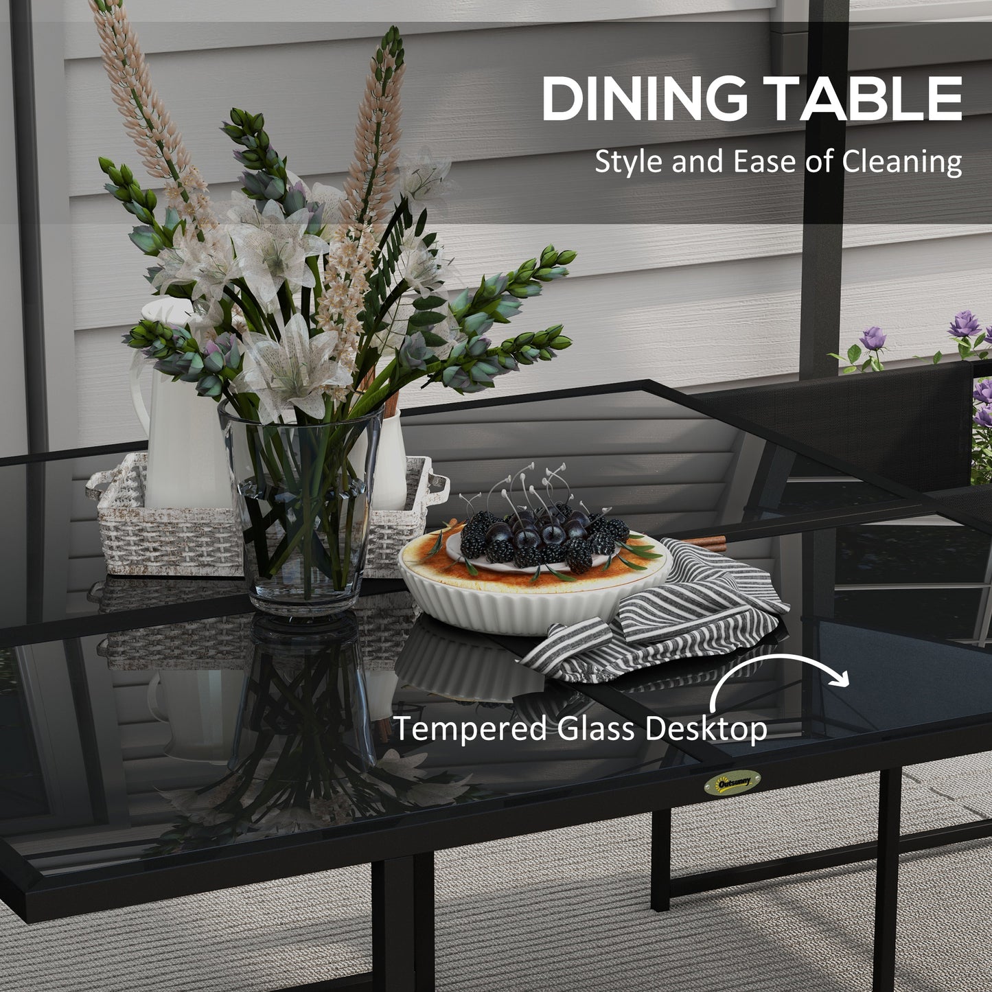 Bamico 4 Seater Metal Black Garden Dining Set With Mesh Seats And Glass Table