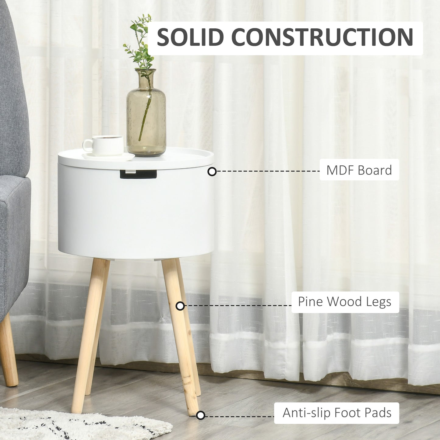 Seka Wood White Set Of 2 Round Bedside Tables With Storage