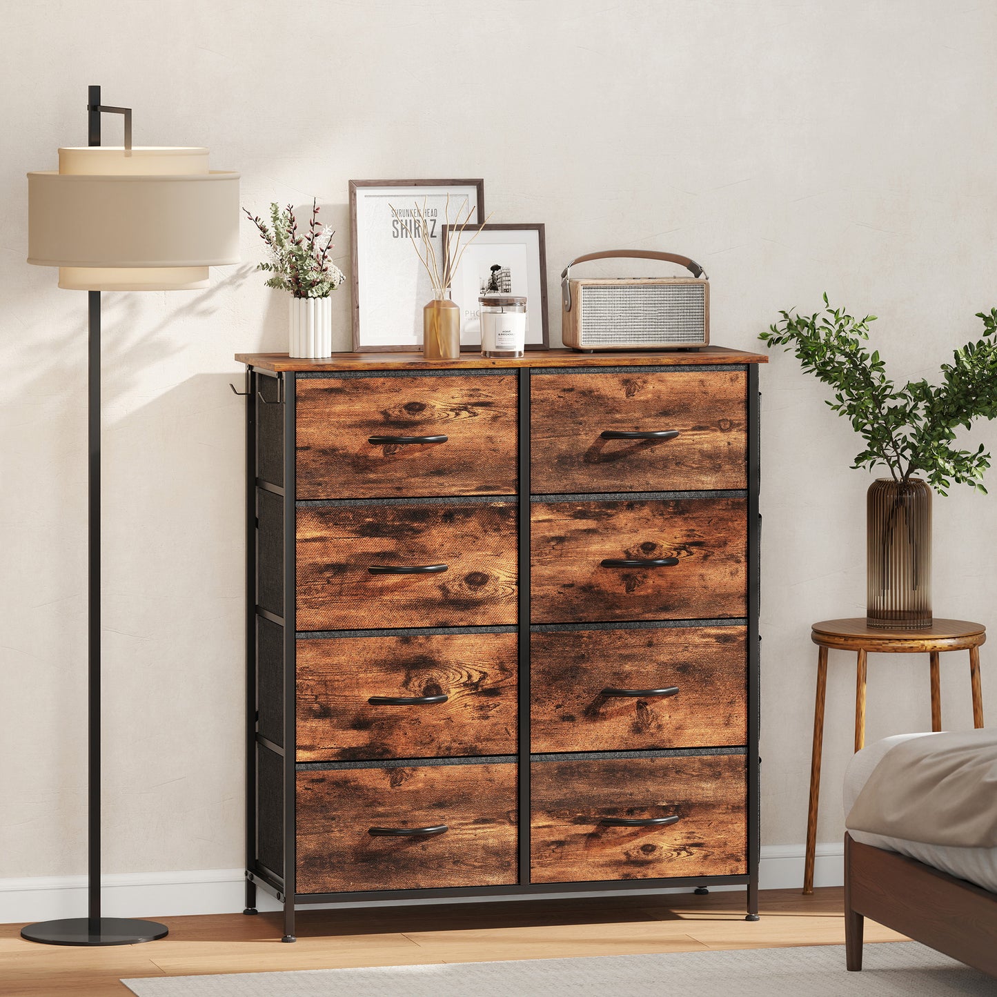 Nive Fabric And Metal Rustic Brown 8 Drawer Storage Chest