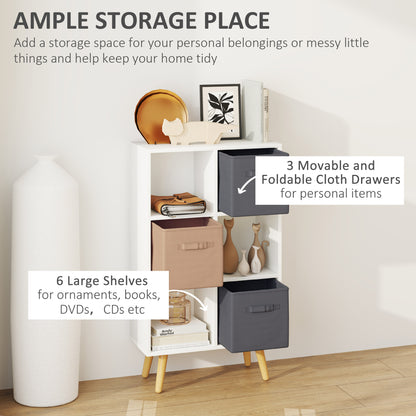 Nadiro Wooden White 6 Cube Storage Unit With 3 Fabric Drawers And OFauxn Shelves