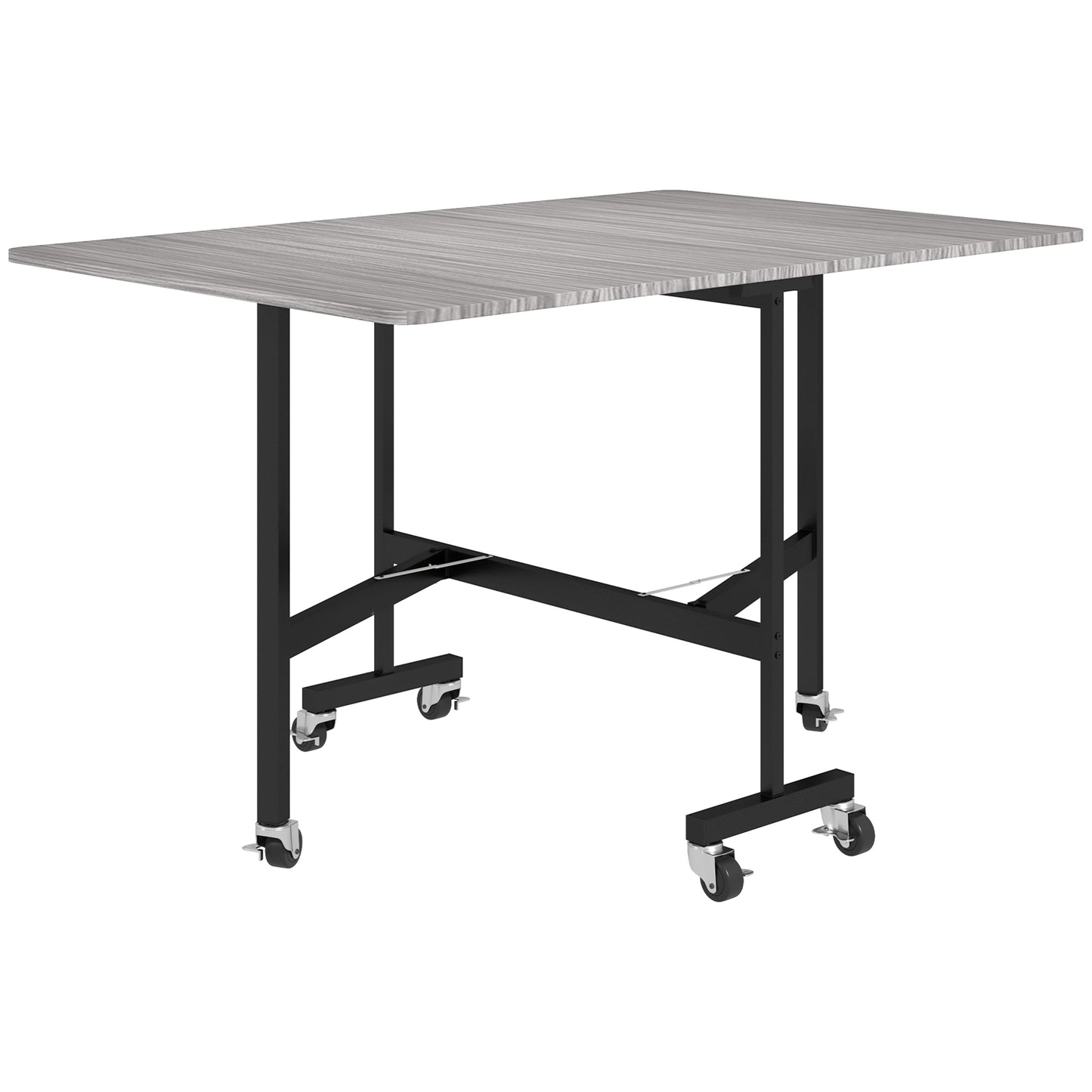 Neseva Wooden Grey Wood Effect Drop Leaf Dining Table With Wheels Seating 6