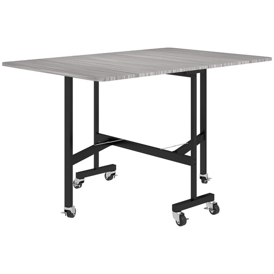 Neseva Wooden Grey Wood Effect Drop Leaf Dining Table With Wheels Seating 6