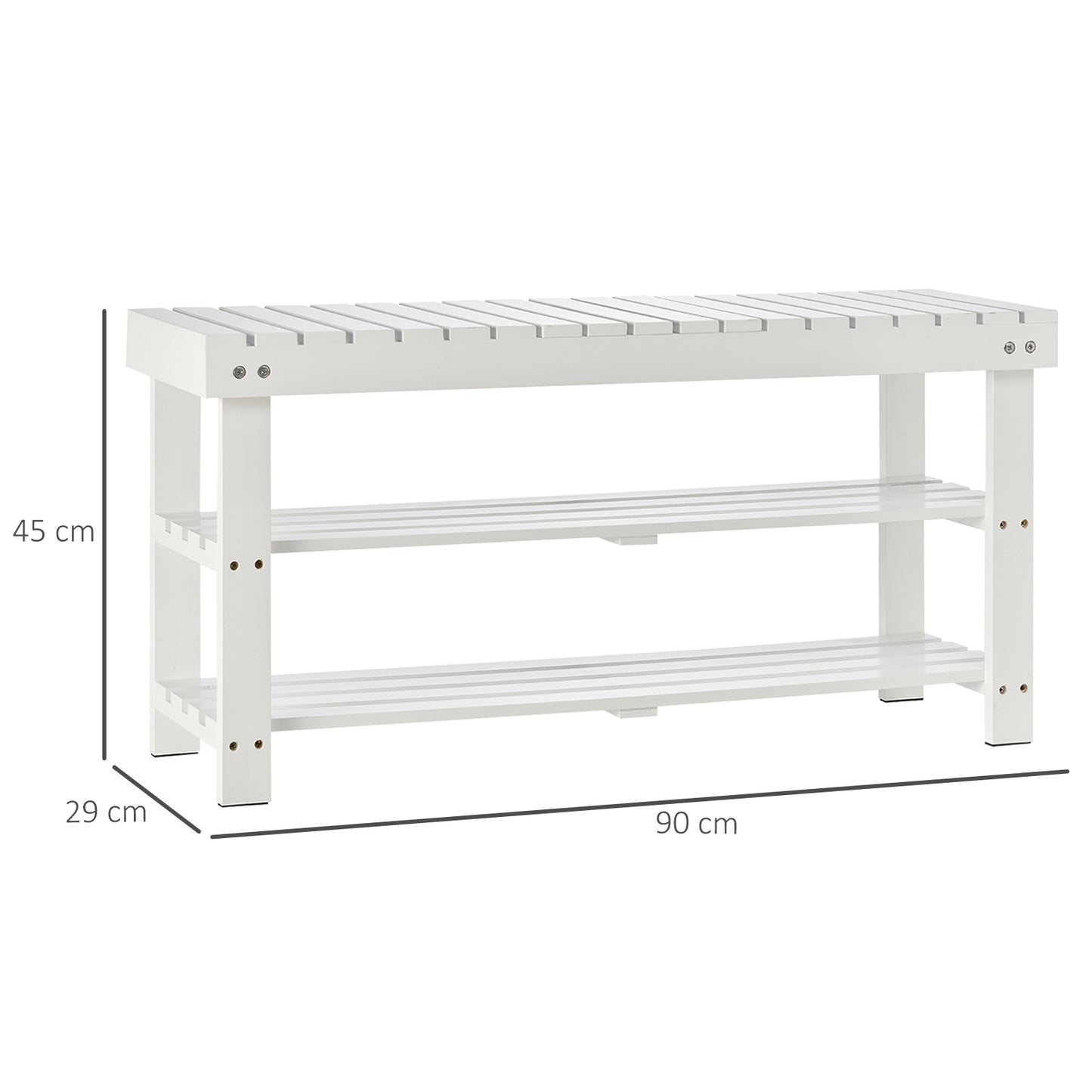 Mato Wooden White 3 Tier Slatted Shoe Bench With Hidden Compartment