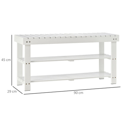 Mato Wooden White 3 Tier Slatted Shoe Bench With Hidden Compartment