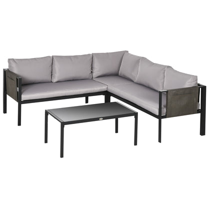 Sera 5 Seater Light Grey Garden Corner Sofa Set L Shape with Glass Top Coffee Table