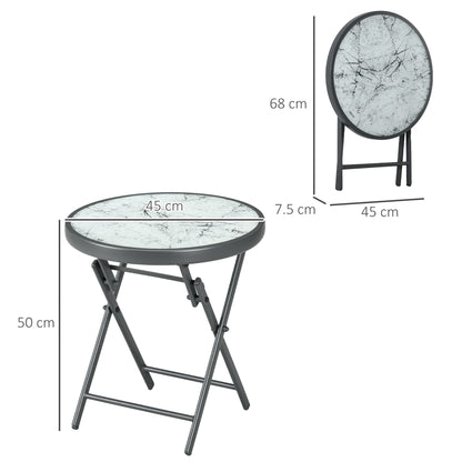 Lusafa Metal And Glass White Folding Outdoor Side Table 45cm With Marble Effect Top