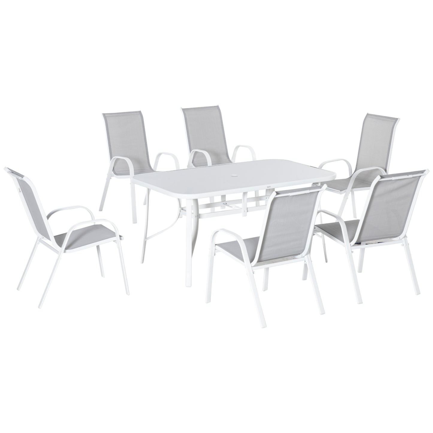Niseso 6 Seater with White Metal and Light Grey Mesh Outdoor Dining Set