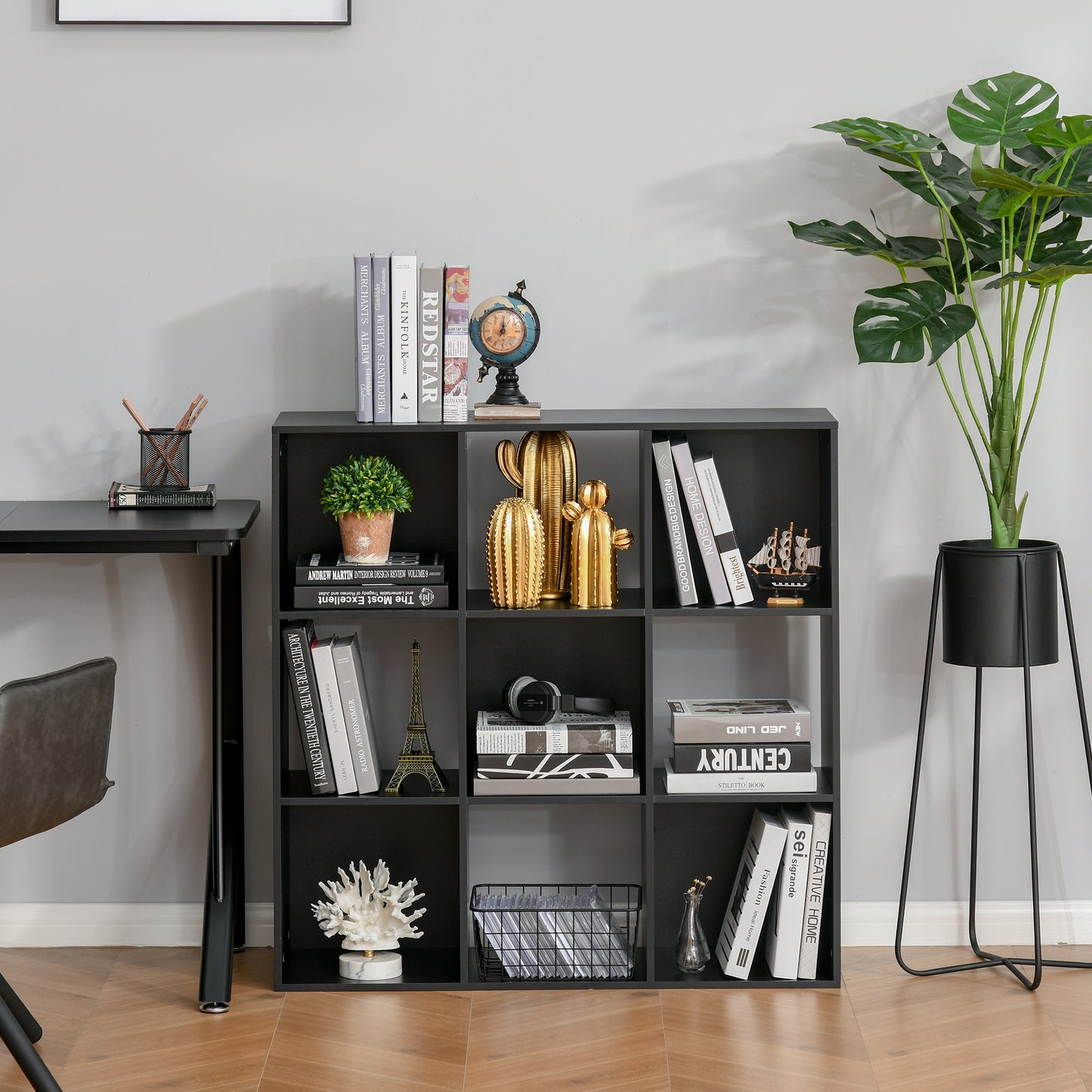 Remamo Wood Black 3 Tier 9 Cube Storage Bookcase