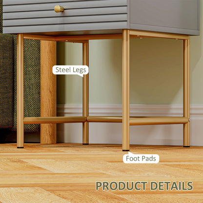 Lika Set Of 2 Grey And Gold Elegant Bedside Tables Ribbed Drawers