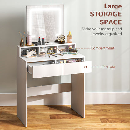 Linora Roso White Dressing Table With LED Mirror And Built In Storage