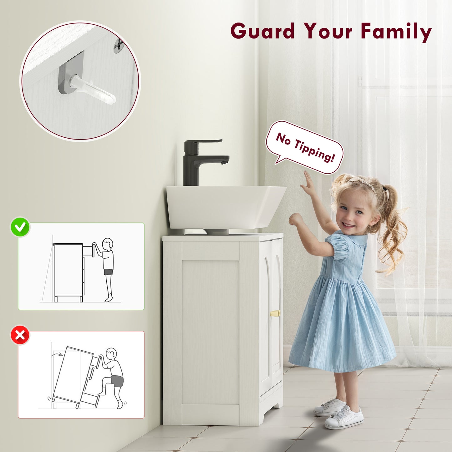 Mapa Under Sink Bathroom Storage Cabinet With Double Arched Doors White