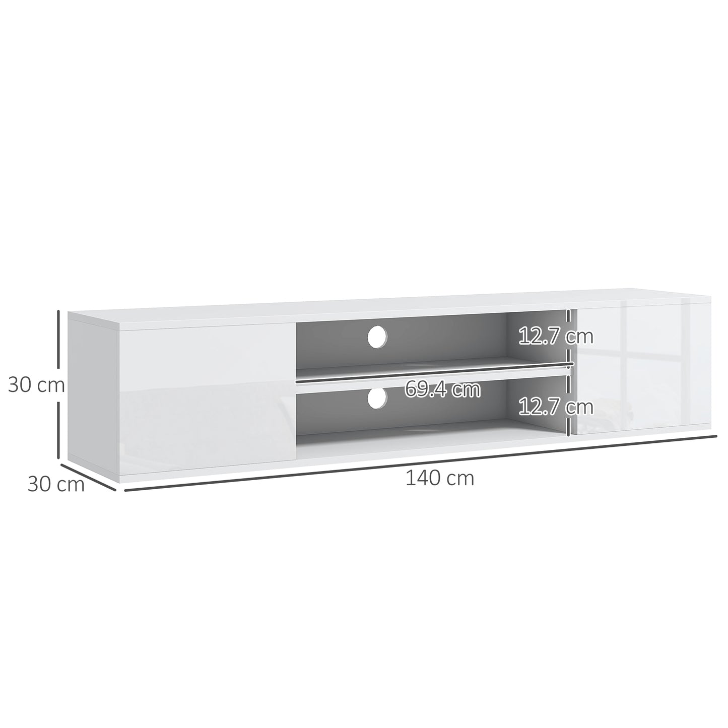 Lumipa 140cm High Gloss White Floating TV Stand With Open Shelves And Doors For Screens Up To 60 Inches