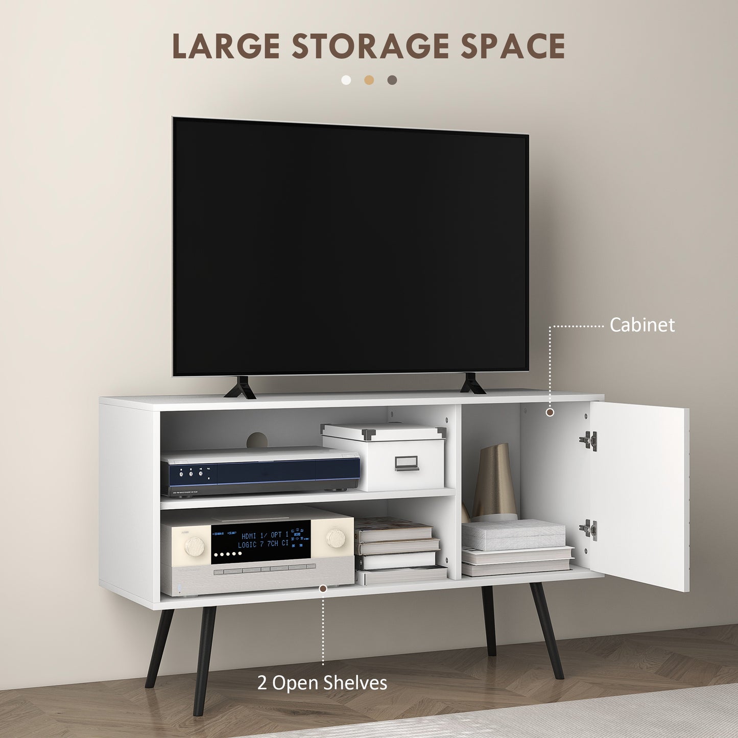 Baelva 110cm Vale Wooden White Duo Storage TV Unit With Stipe Door Design