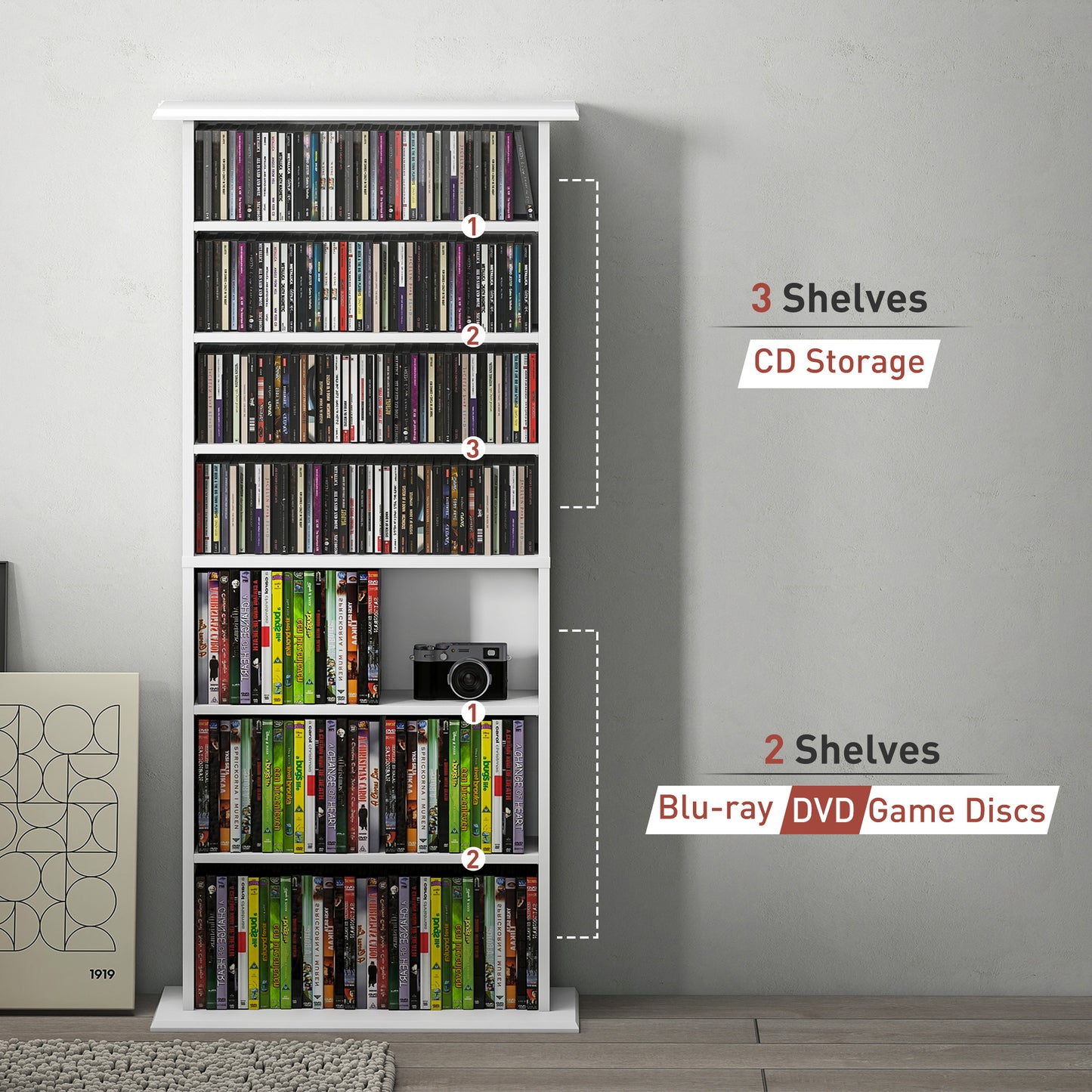 Talasa Wood White CD Storage Unit With 360 Disc Capacity
