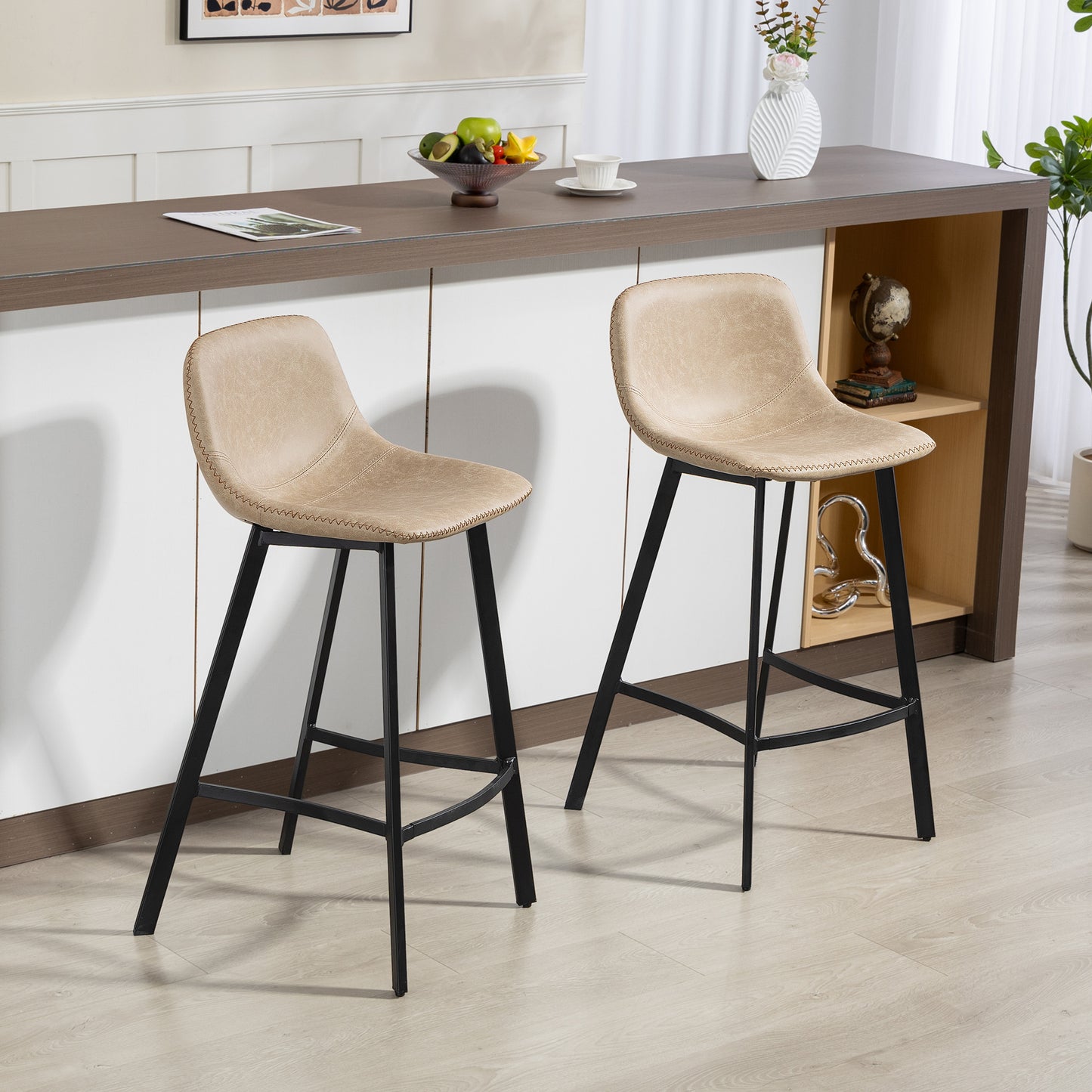 Panato Set Of 2 Light Brown Faux Leather Dining Bar Stools