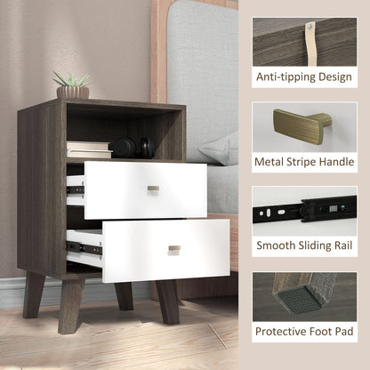 Cosana Grey and White Scandinavian Bedside Table With Drawers And Open Shelf