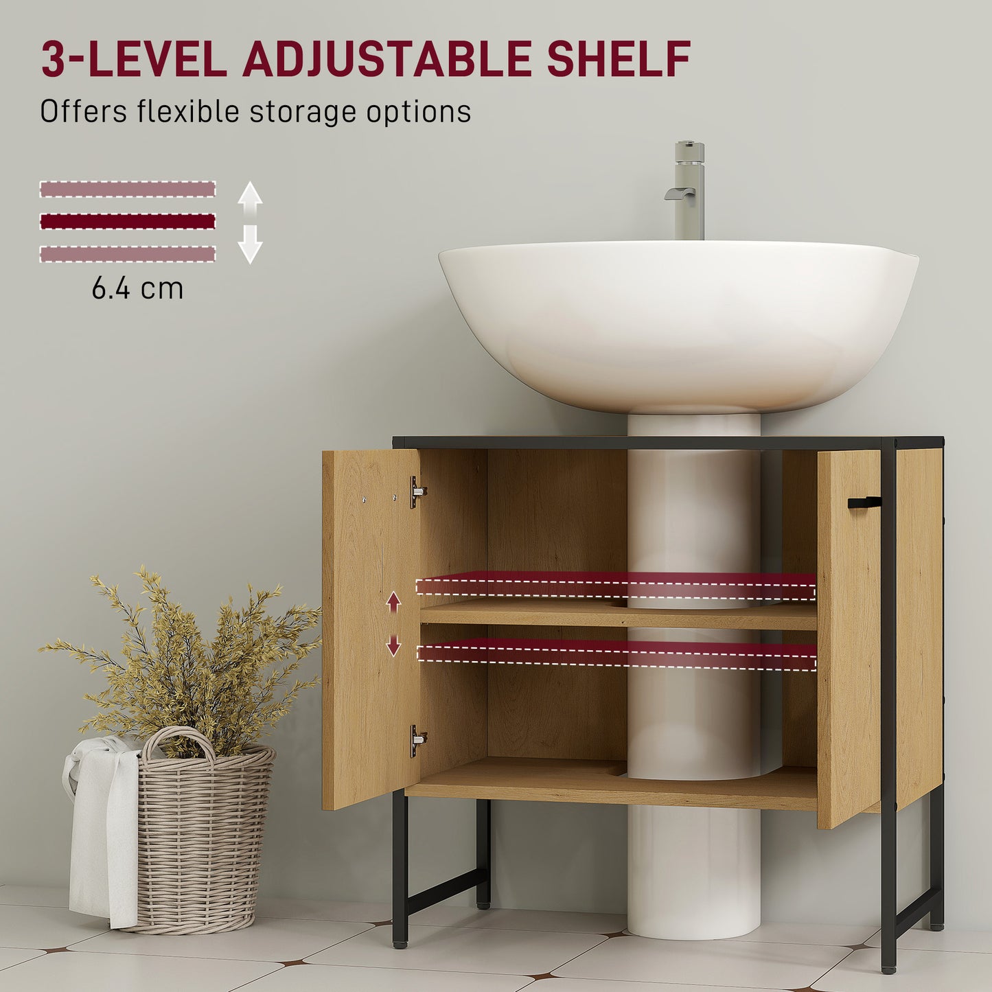 Nilota Under Sink Bathroom Vanity Cabinet With Soft Close Doors And Adjustable Shelving Natural Finish