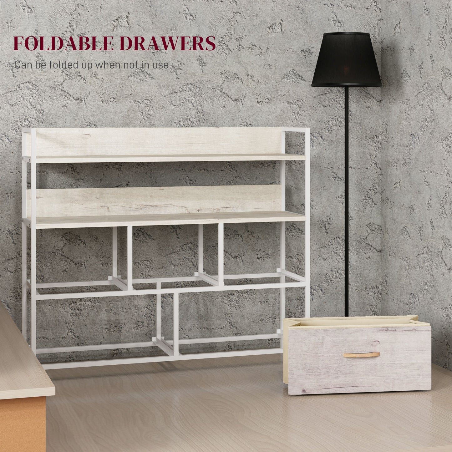 Nakatte White Metal and Grey Fabric 5 Drawer Storage Chest