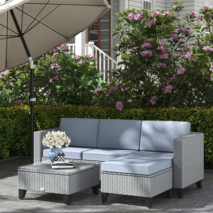 Vasuro Rattan Grey 3 Seater Furniture Set With Corner Sofa and Coffee Table