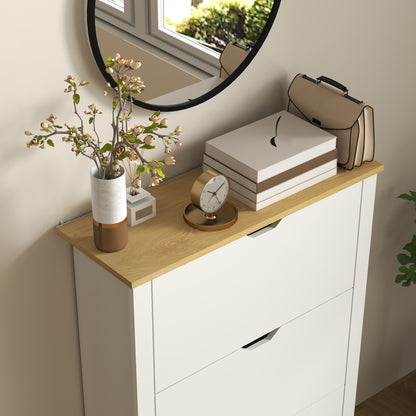 Dorane Lake High Gloss White Slim Shoe Cabinet With 3 Flip Drawers