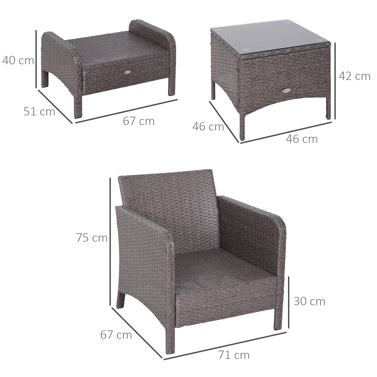 Vivimavi Rattan Grey 2 Seater Outdoor Bistro Set