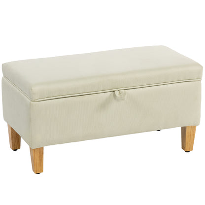 Suba Linen Beige Storage Footstool With Storage Natural Wooden Legs