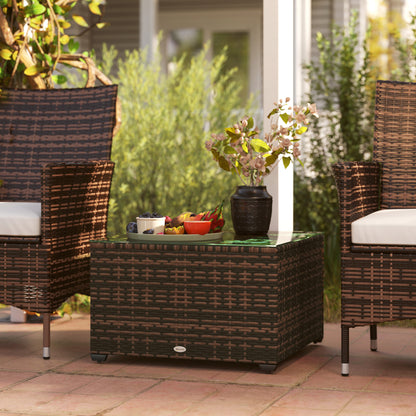 Nolone Brown Rattan Outdoor Glass Top Side Table