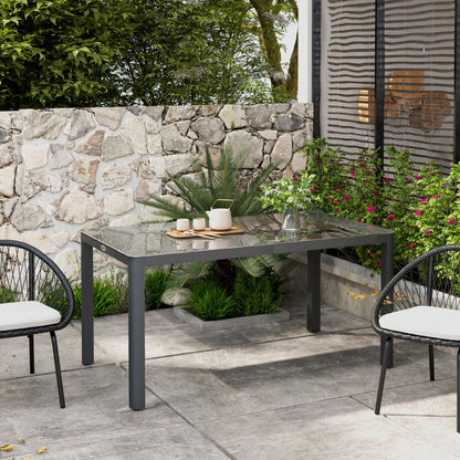 Cona 150cm Aluminium Grey Rectangular Outdoor Table With Glass Top