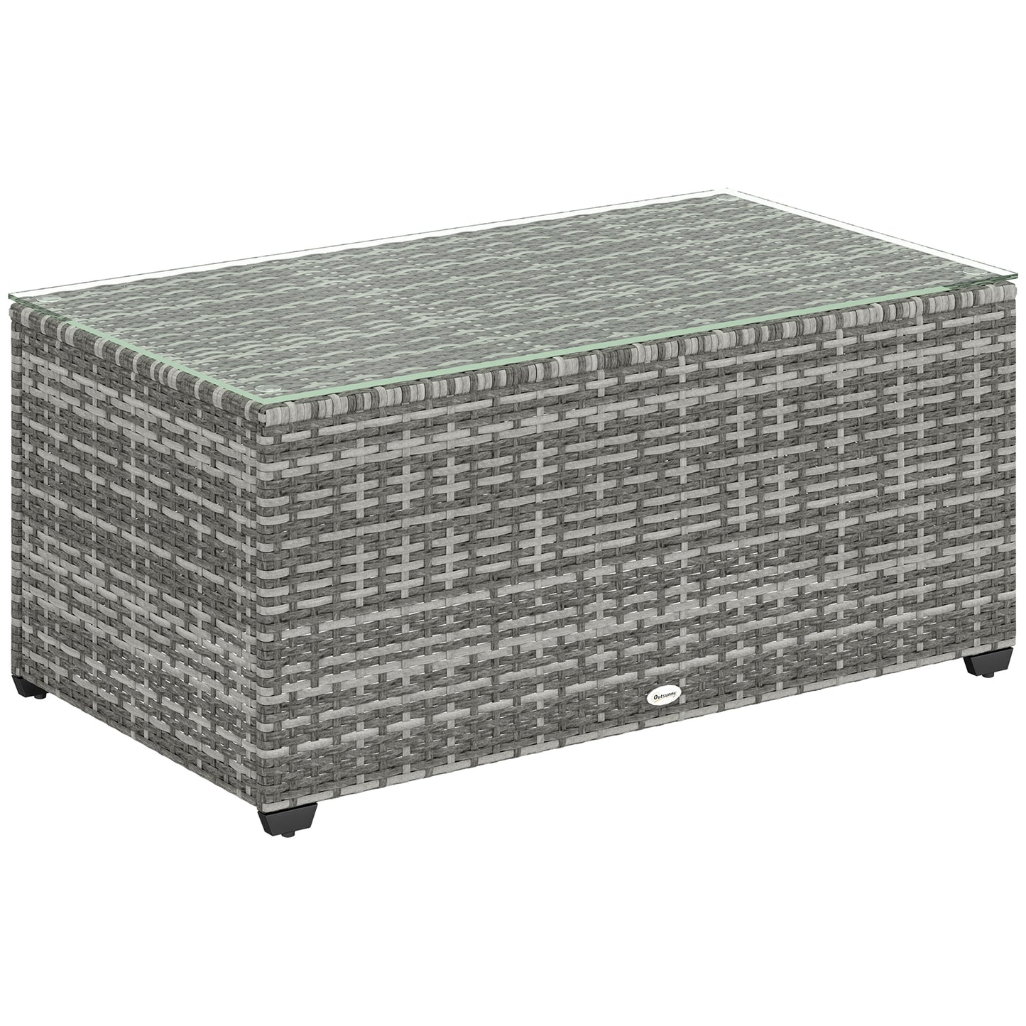 Vimi 90cm Rattan Light Grey Glass Top Side Table