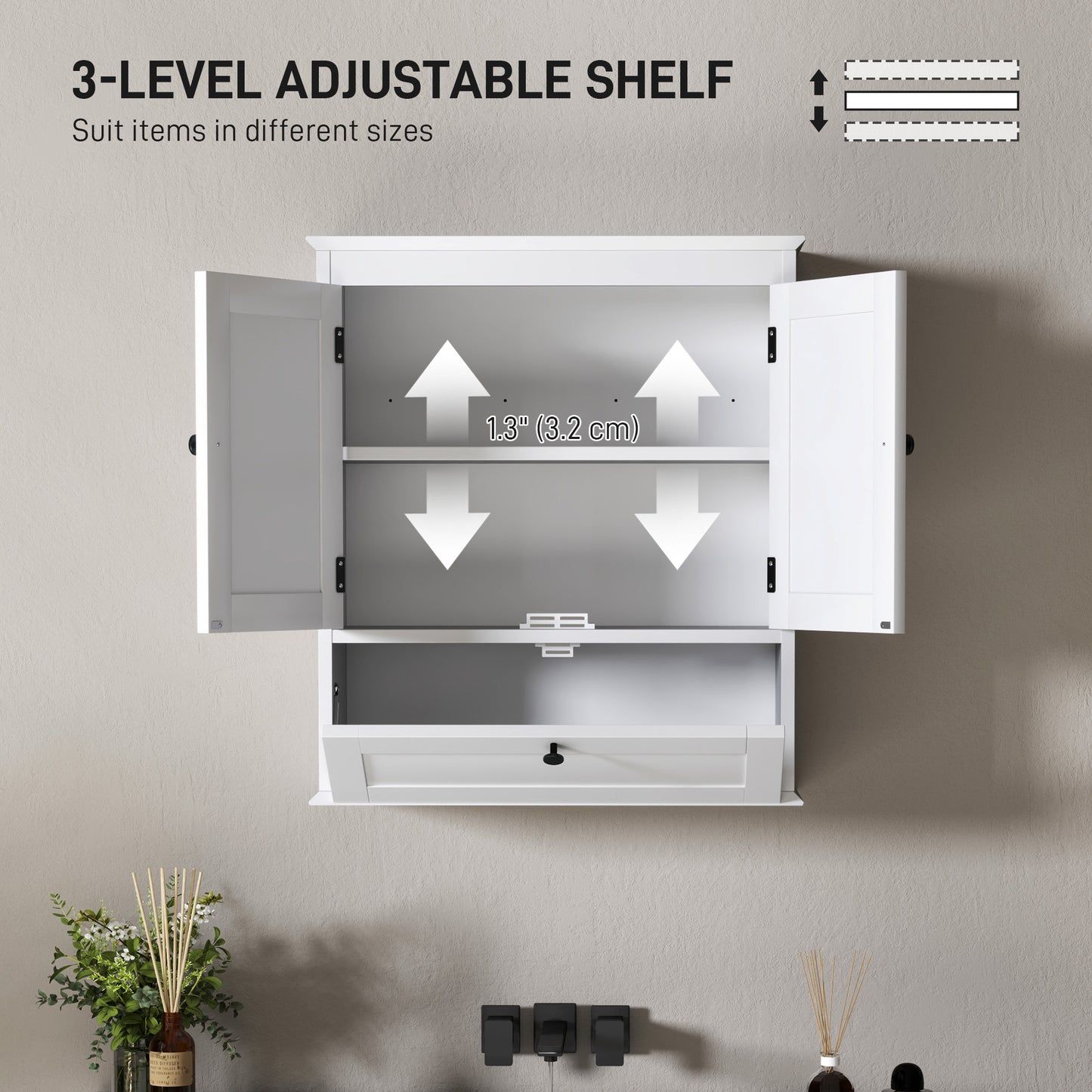 Nelavi Wall Mounted Bathroom Storage Cabinet With Adjustable Shelving And Recessed Doors White