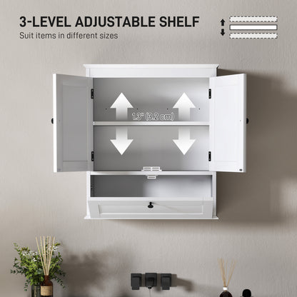 Nelavi Wall Mounted Bathroom Storage Cabinet With Adjustable Shelving And Recessed Doors White