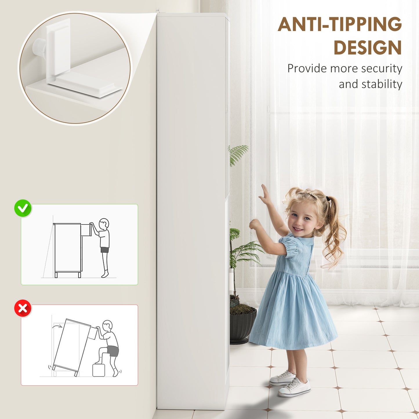 Lesa White Tall Bathroom Storage Cabinet With Mirror And Adjustable Shelves