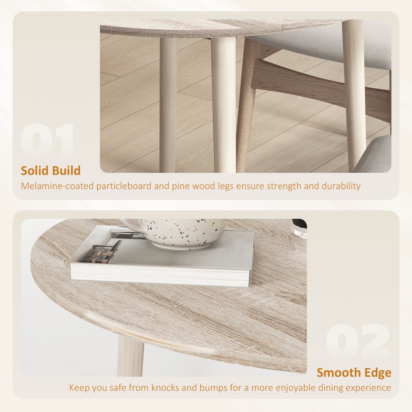 Levadifi Solid Wood Natural Round Folding Dining Table Seating 4 With TaFauxred Legs