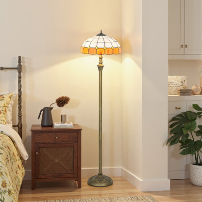 Rakelo Metal And Glass Bronze And Orange Tiffany Style Floor Lamp With Handcrafted Stained Shade