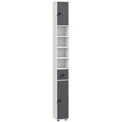 Fidire Tall Slim Grey Bathroom Storage Cabinet With Drawers Shelves And Cupboards