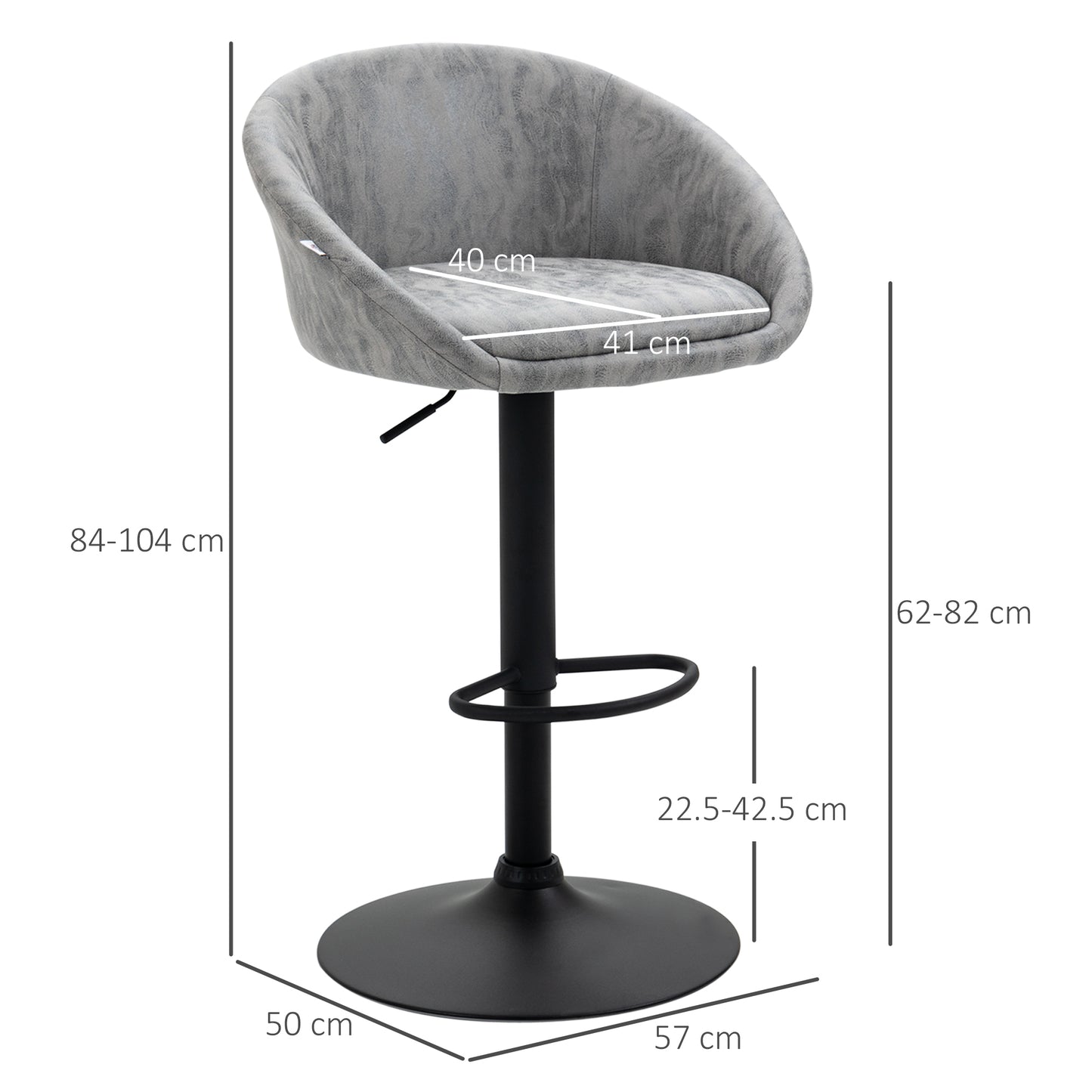 Rezito Set Of 2 Light Grey Adjustable Faux Leather Bar Chairs With Armrests And Footrests