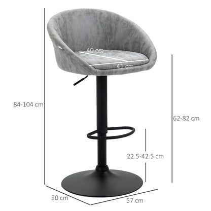 Rezito Set Of 2 Light Grey Adjustable Faux Leather Bar Chairs With Armrests And Footrests